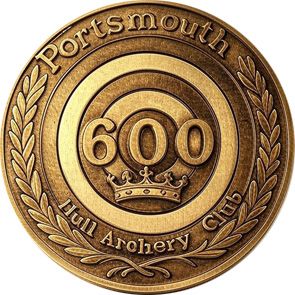 600 Point Perfect Score Badge awarded for scoring 600 in Portsmouth shoot at Hull Archery Club