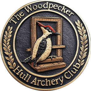 Woodpecker Badge awarded for hitting the wooden frame instead of the target at Hull Archery Club