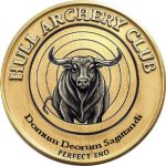 A Perfect End Badge awarded for achieving a sixty-point end with six X's at Hull Archery Club